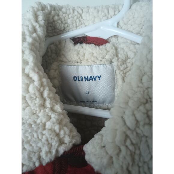 Old Navy Barn Jacket Toddler Size 2T Sherpa Lined Buffalo Plaid flannel - Picture 3 of 5